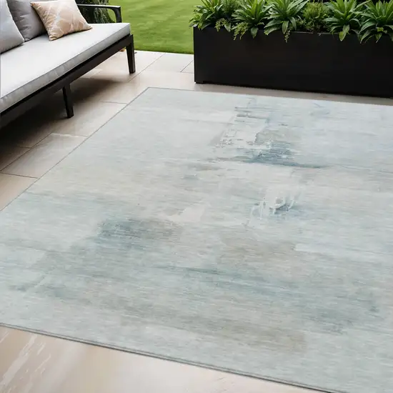 Sky Blue And Gray Abstract Washable Indoor Outdoor Area Rug Photo 2