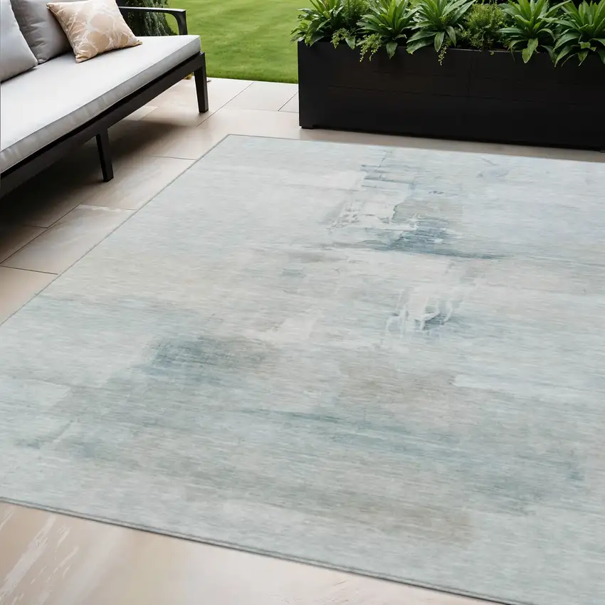 Sky Blue And Gray Abstract Washable Indoor Outdoor Area Rug Photo 2