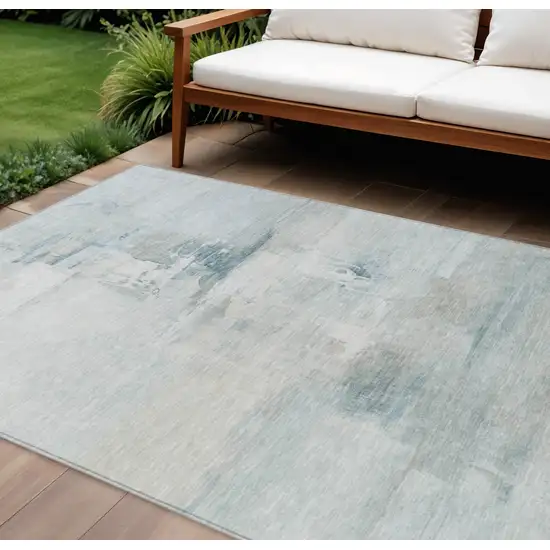 Sky Blue And Gray Abstract Washable Indoor Outdoor Area Rug Photo 2