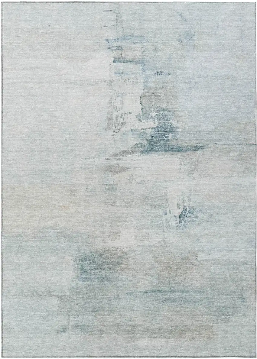 Sky Blue And Gray Abstract Washable Indoor Outdoor Area Rug Photo 8