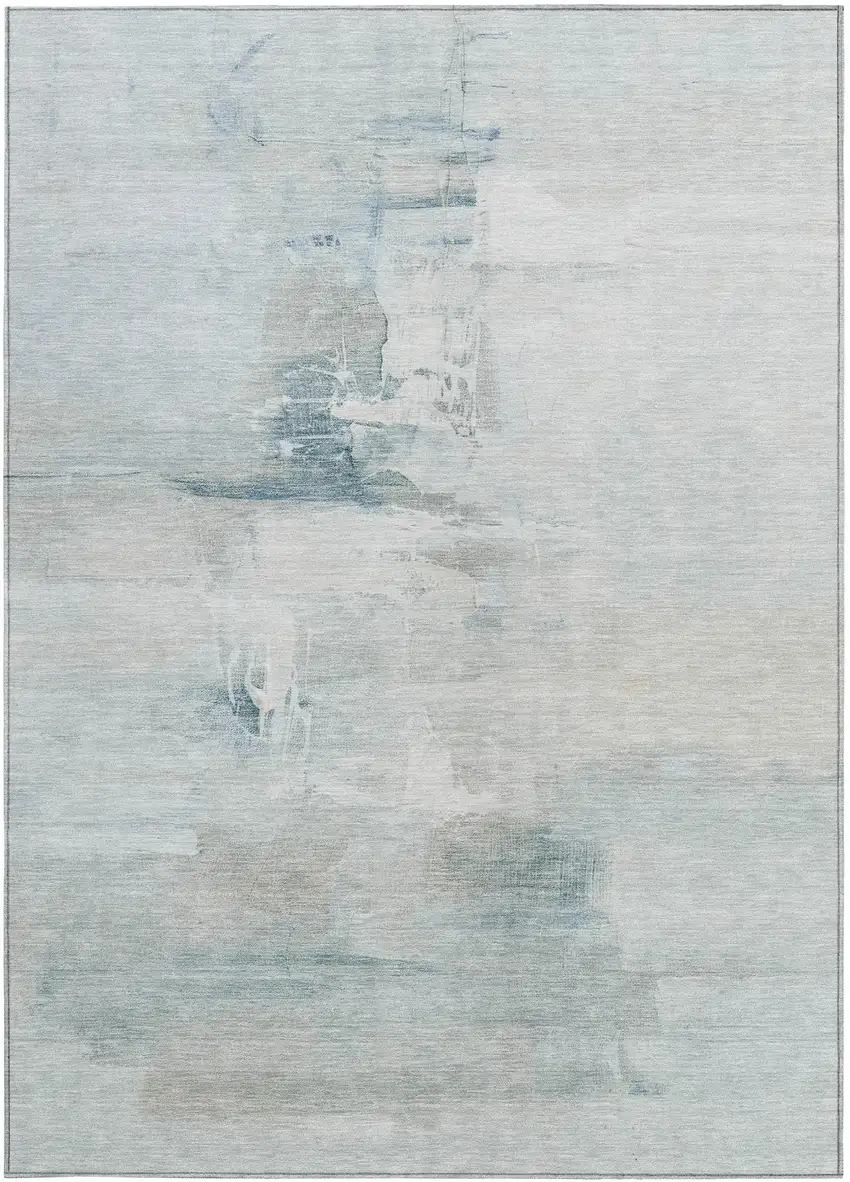 Sky Blue And Gray Abstract Washable Indoor Outdoor Area Rug Photo 1