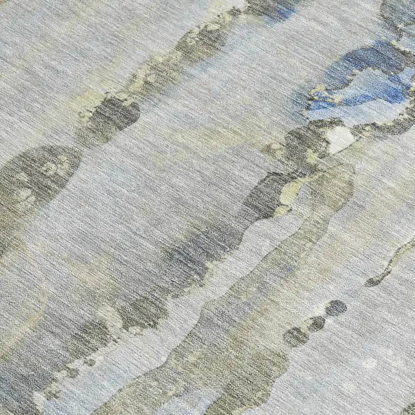 Sky Blue And Gray Abstract Washable Indoor Outdoor Area Rug Photo 4