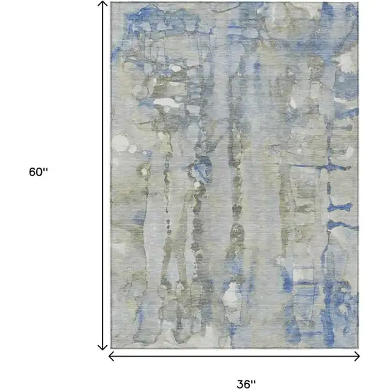 Sky Blue And Gray Abstract Washable Indoor Outdoor Area Rug Photo 9