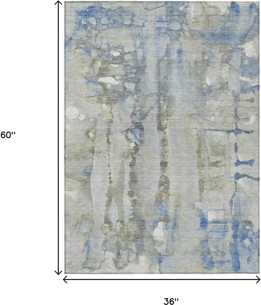 Sky Blue And Gray Abstract Washable Indoor Outdoor Area Rug Photo 9