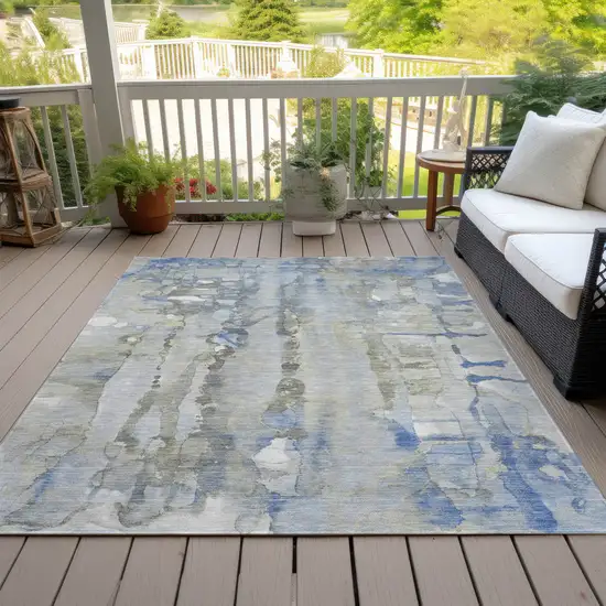 Sky Blue And Gray Abstract Washable Indoor Outdoor Area Rug Photo 8