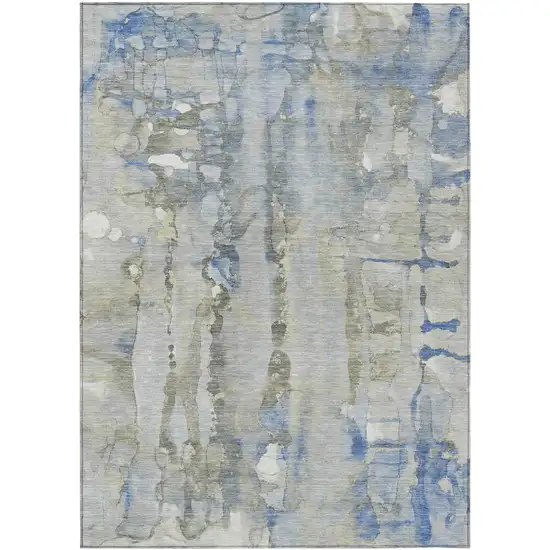 Sky Blue And Gray Abstract Washable Indoor Outdoor Area Rug Photo 1