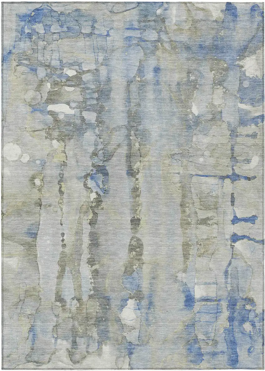 Sky Blue And Gray Abstract Washable Indoor Outdoor Area Rug Photo 1