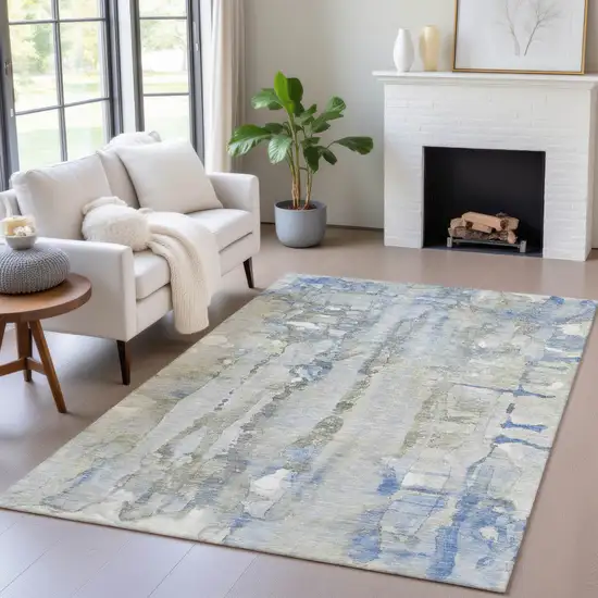 Sky Blue And Gray Abstract Washable Indoor Outdoor Area Rug Photo 6
