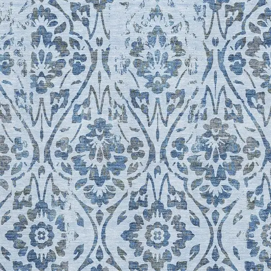 Sky Blue And Gray Floral Washable Area Rug With UV Protection Photo 3