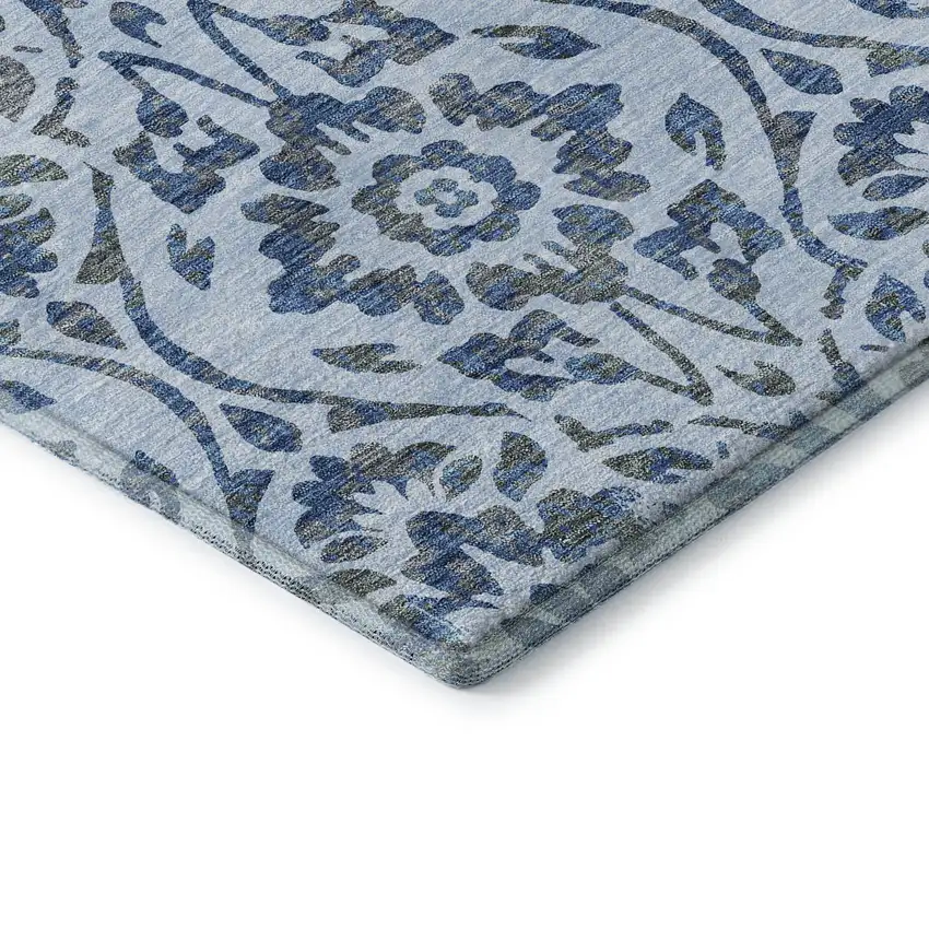 Sky Blue And Gray Floral Washable Area Rug With UV Protection Photo 8