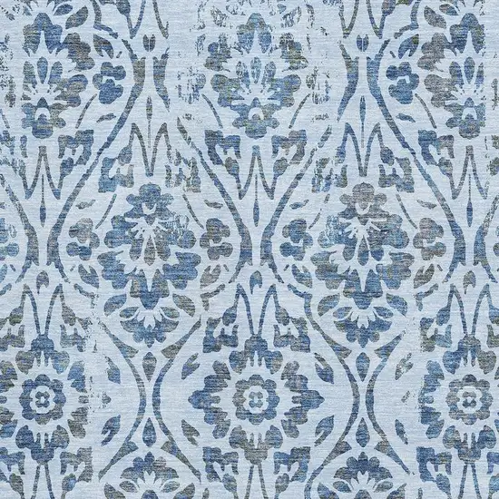 Sky Blue And Gray Floral Washable Area Rug With UV Protection Photo 3
