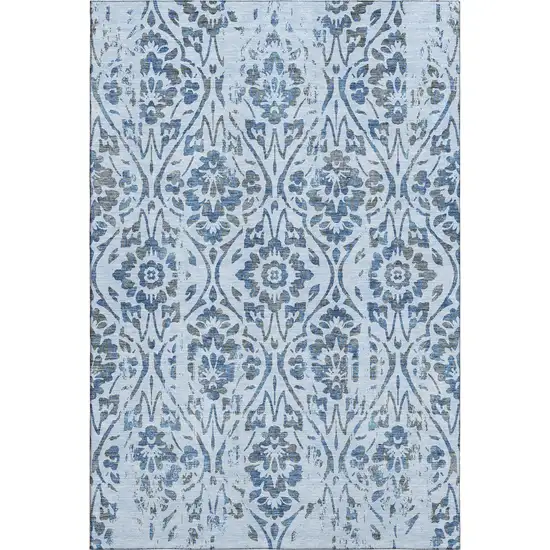 Sky Blue And Gray Floral Washable Area Rug With UV Protection Photo 1