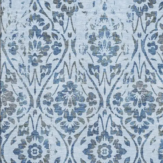 Sky Blue And Gray Floral Washable Area Rug With UV Protection Photo 3