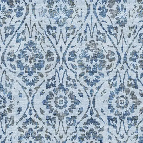 Sky Blue And Gray Floral Washable Area Rug With UV Protection Photo 3