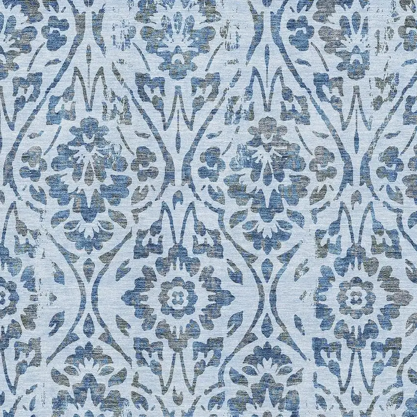 Sky Blue And Gray Floral Washable Area Rug With UV Protection Photo 3