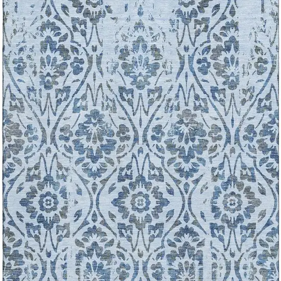 Sky Blue And Gray Floral Washable Area Rug With UV Protection Photo 4