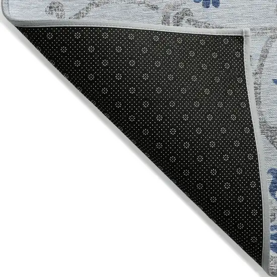 Sky Blue And Gray Floral Washable Indoor Outdoor Area Rug Photo 4