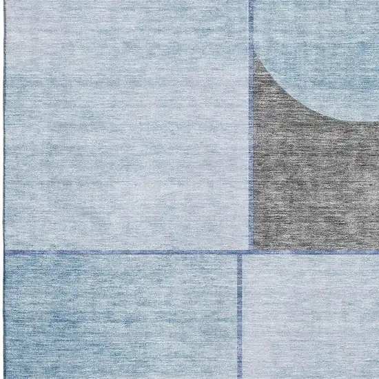 Sky Blue And Gray Geometric Washable Area Rug With UV Protection Photo 2