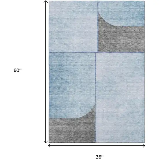 Sky Blue And Gray Geometric Washable Area Rug With UV Protection Photo 3