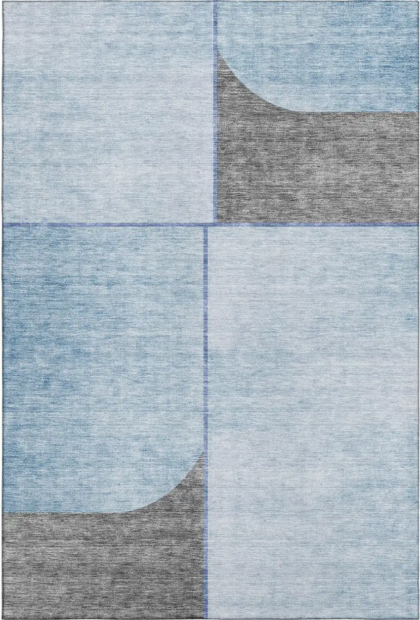 Sky Blue And Gray Geometric Washable Area Rug With UV Protection Photo 1
