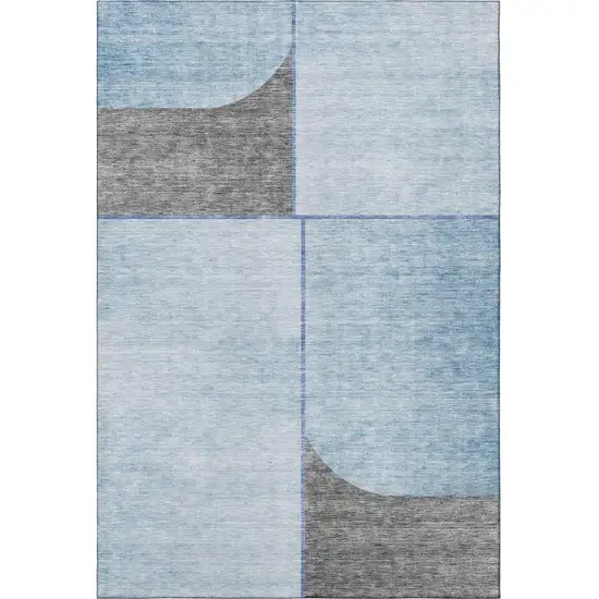 Sky Blue And Gray Geometric Washable Area Rug With UV Protection Photo 3
