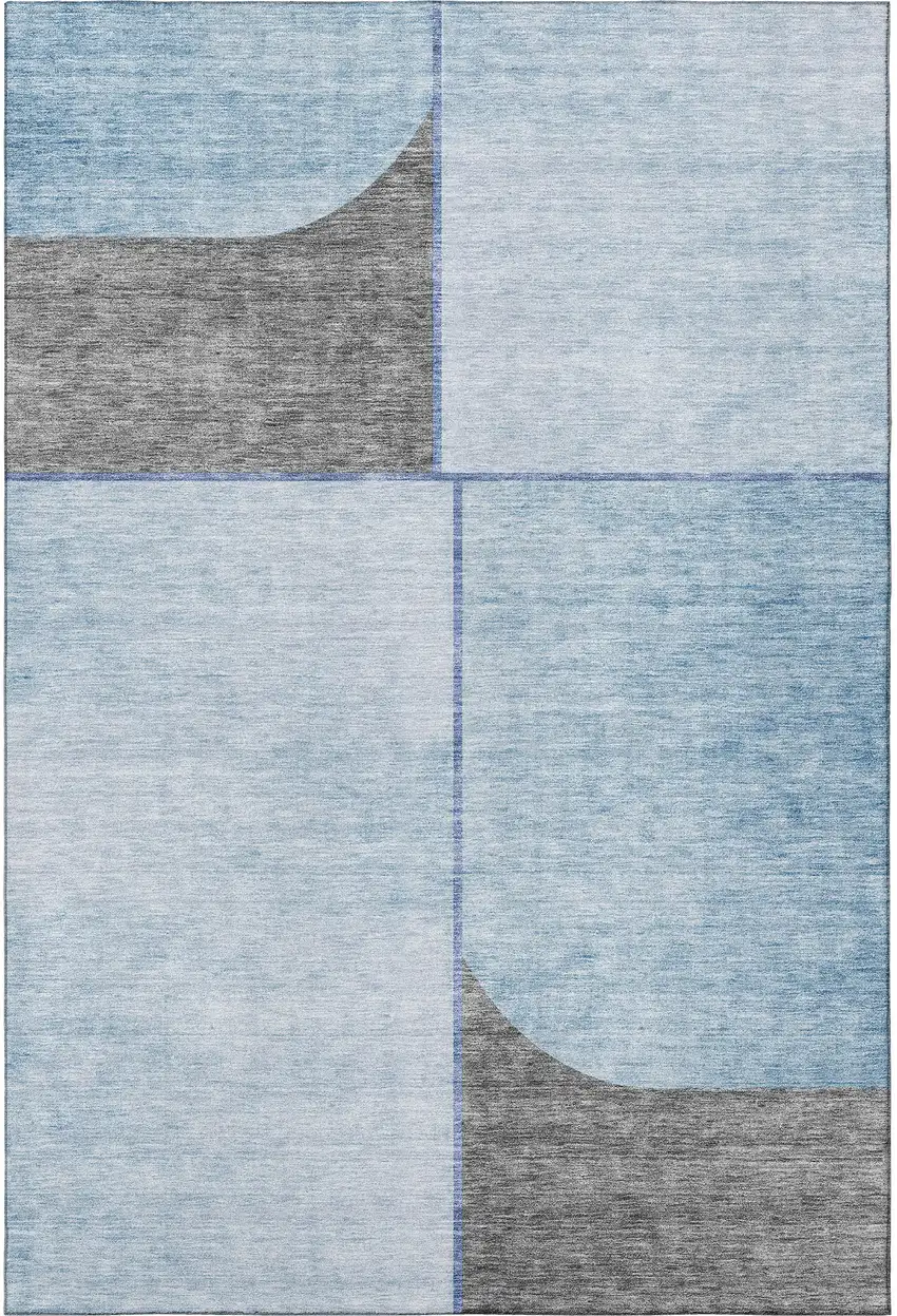Sky Blue And Gray Geometric Washable Area Rug With UV Protection Photo 3