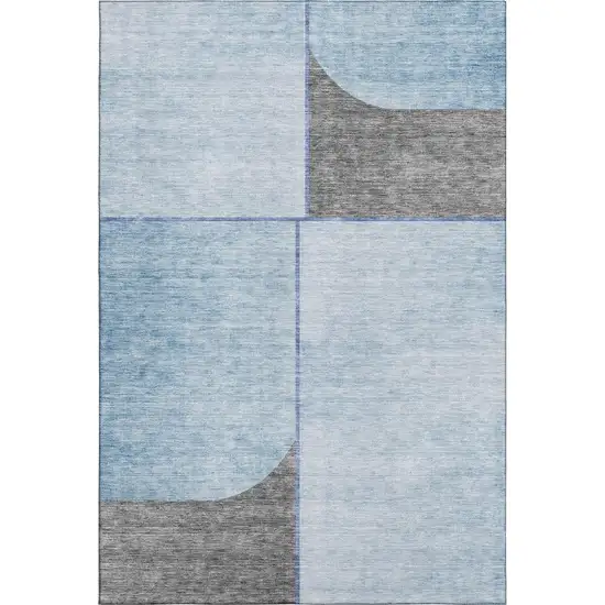 Sky Blue And Gray Geometric Washable Area Rug With UV Protection Photo 1