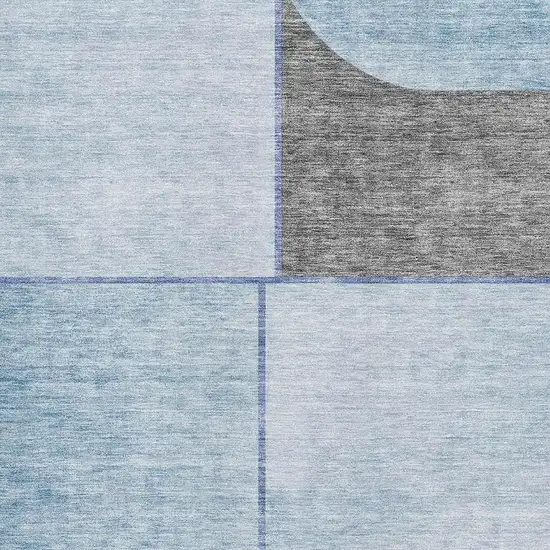 Sky Blue And Gray Geometric Washable Area Rug With UV Protection Photo 2