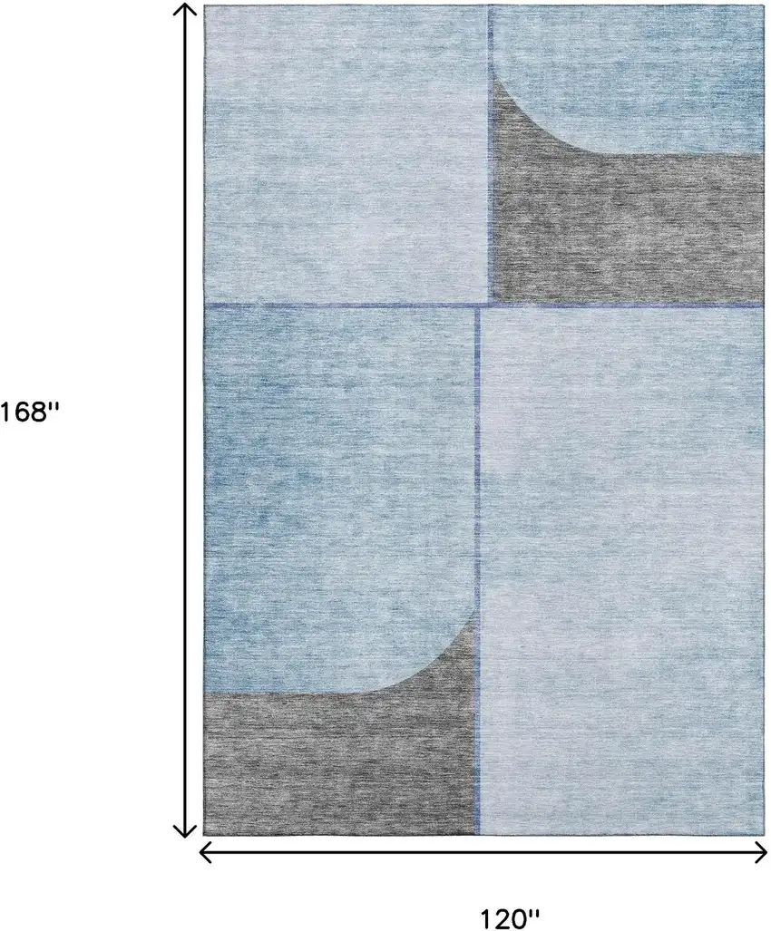 Sky Blue And Gray Geometric Washable Area Rug With UV Protection Photo 3