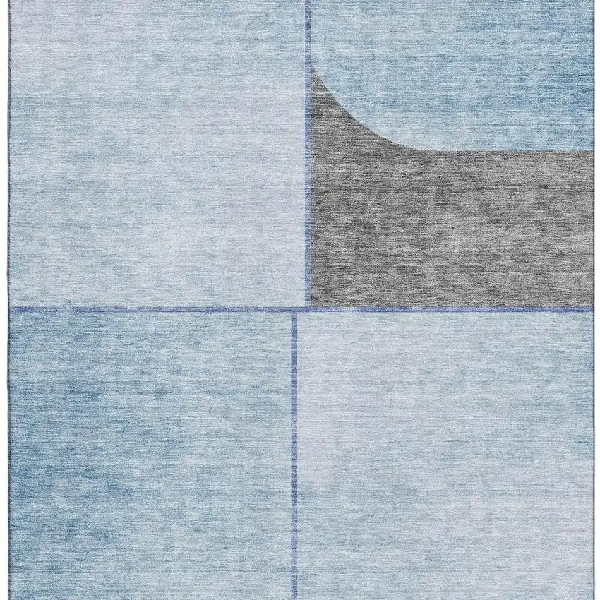 Sky Blue And Gray Geometric Washable Area Rug With UV Protection Photo 3