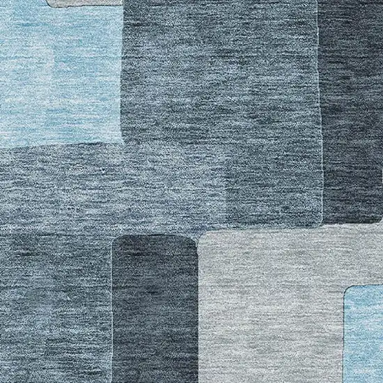 Sky Blue And Gray Geometric Washable Area Rug With UV Protection Photo 2