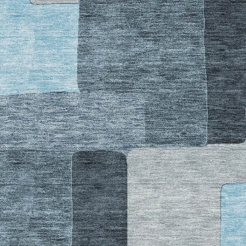 Sky Blue And Gray Geometric Washable Area Rug With UV Protection Photo 2
