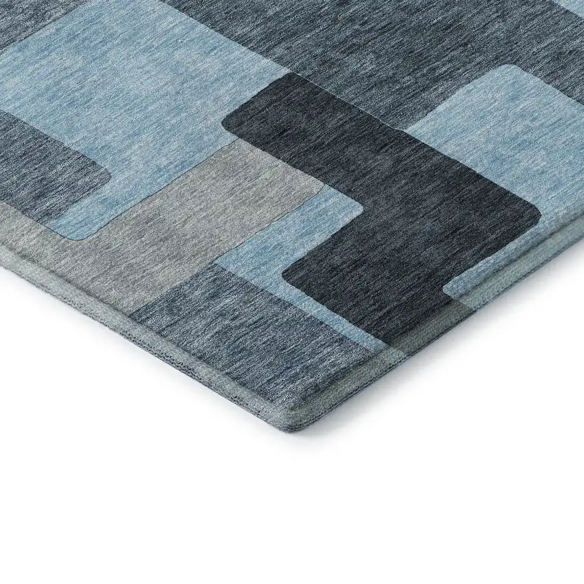 Sky Blue And Gray Geometric Washable Area Rug With UV Protection Photo 7