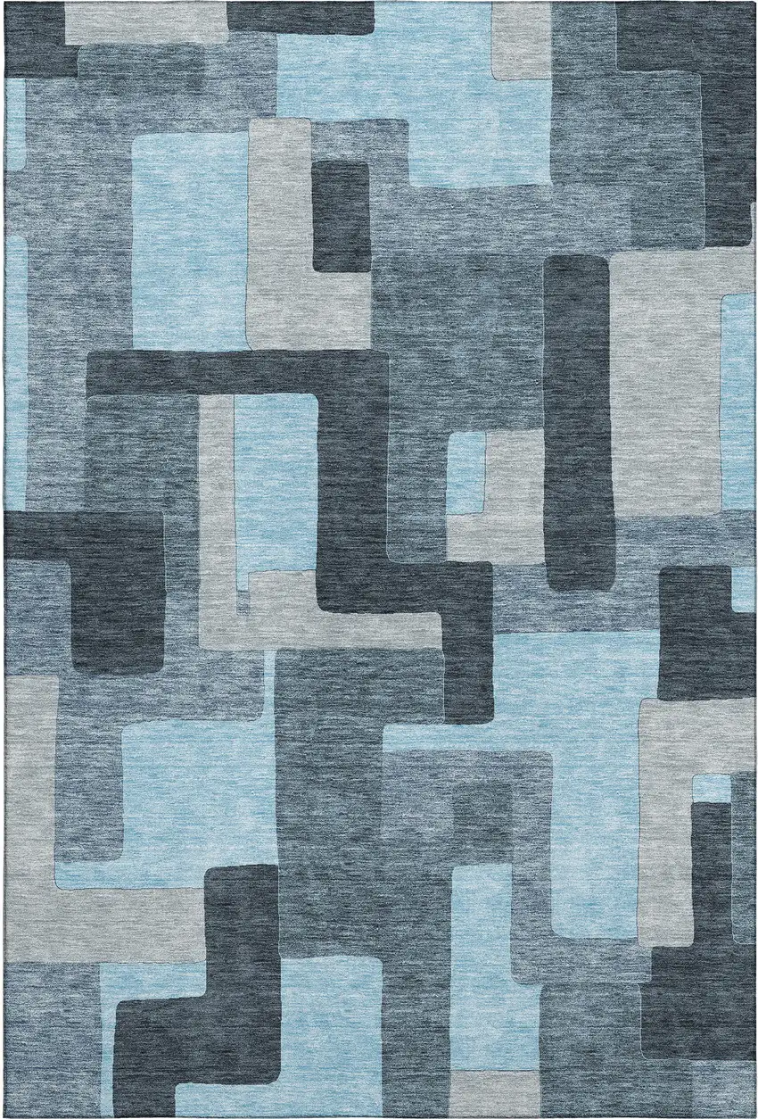 Sky Blue And Gray Geometric Washable Area Rug With UV Protection Photo 1
