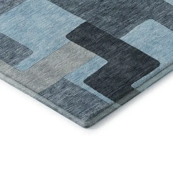 Sky Blue And Gray Geometric Washable Area Rug With UV Protection Photo 7