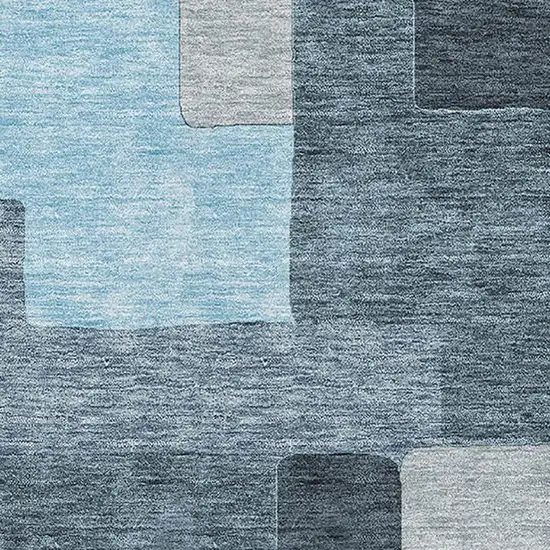 Sky Blue And Gray Geometric Washable Area Rug With UV Protection Photo 2