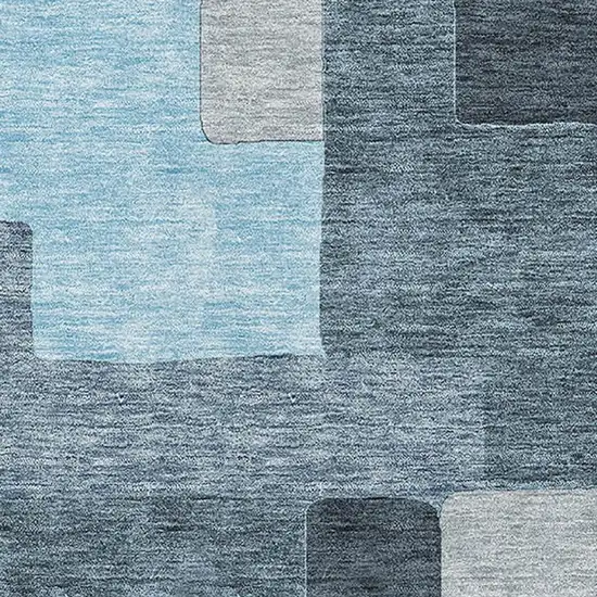 Sky Blue And Gray Geometric Washable Area Rug With UV Protection Photo 2