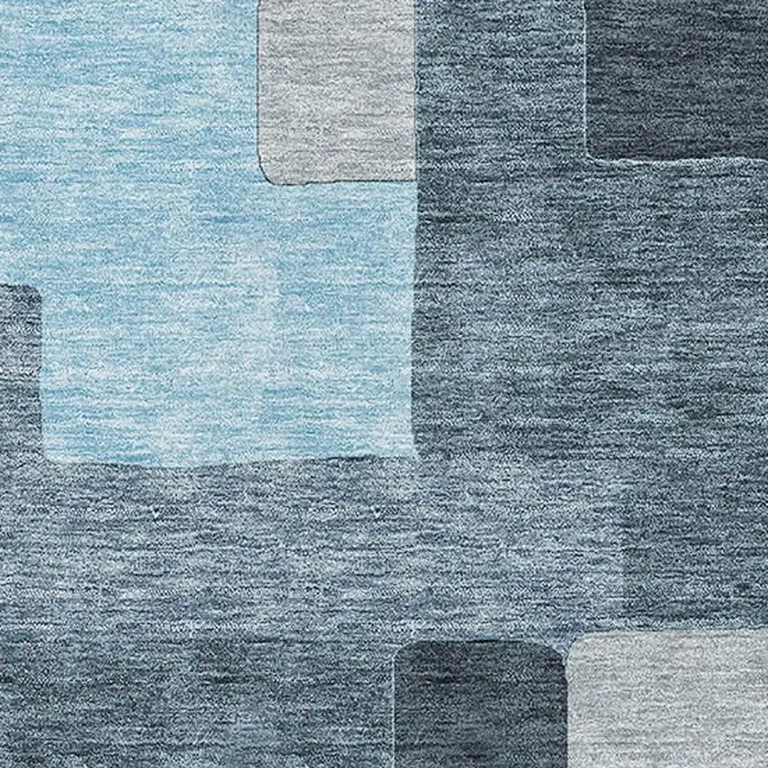 Sky Blue And Gray Geometric Washable Area Rug With UV Protection Photo 2