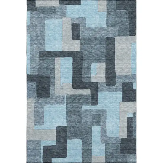 Sky Blue And Gray Geometric Washable Area Rug With UV Protection Photo 1