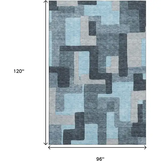 Sky Blue And Gray Geometric Washable Area Rug With UV Protection Photo 8