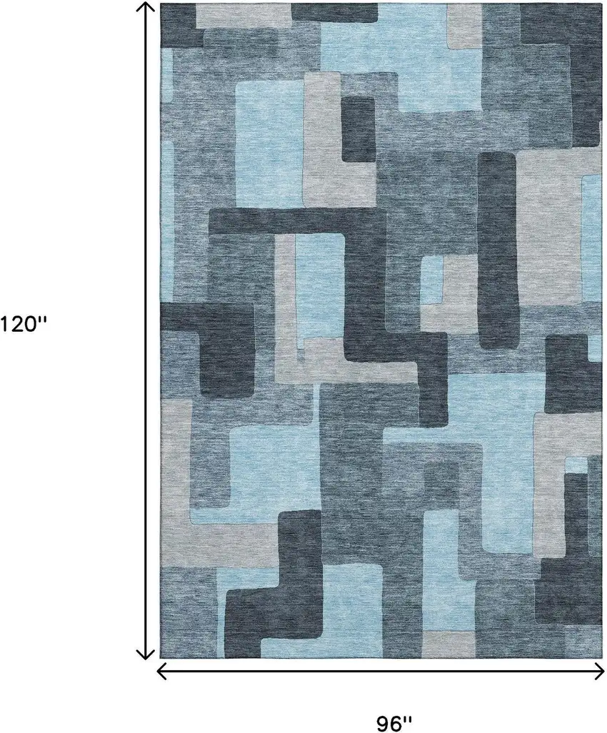 Sky Blue And Gray Geometric Washable Area Rug With UV Protection Photo 8