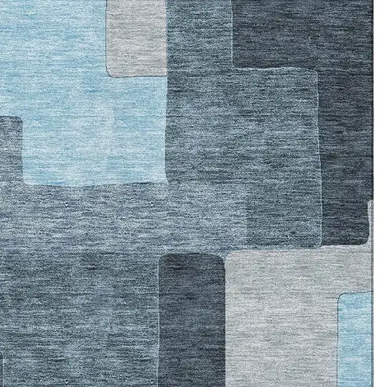 Sky Blue And Gray Geometric Washable Area Rug With UV Protection Photo 3