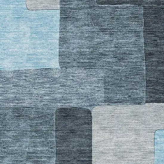 Sky Blue And Gray Geometric Washable Area Rug With UV Protection Photo 2