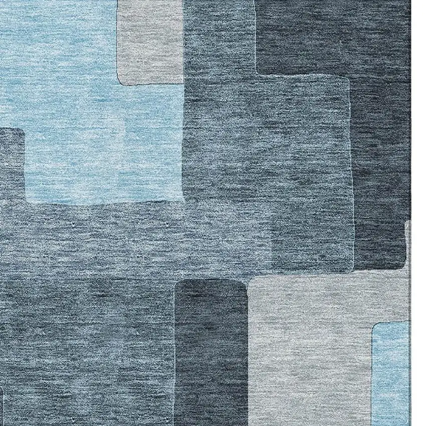 Sky Blue And Gray Geometric Washable Area Rug With UV Protection Photo 3