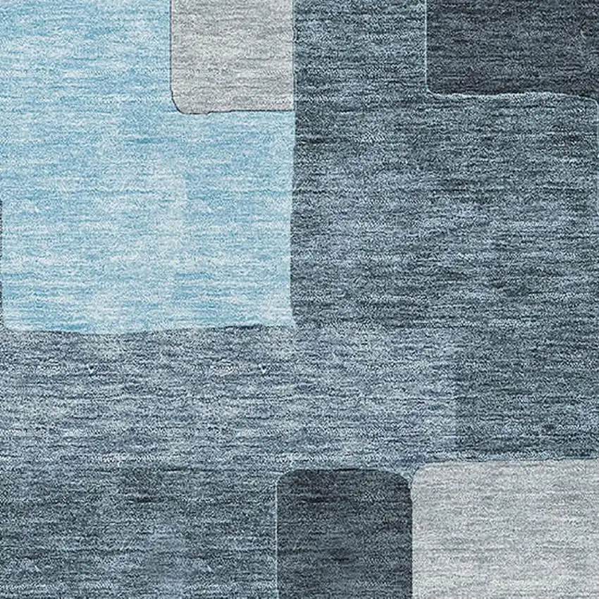 Sky Blue And Gray Geometric Washable Area Rug With UV Protection Photo 2