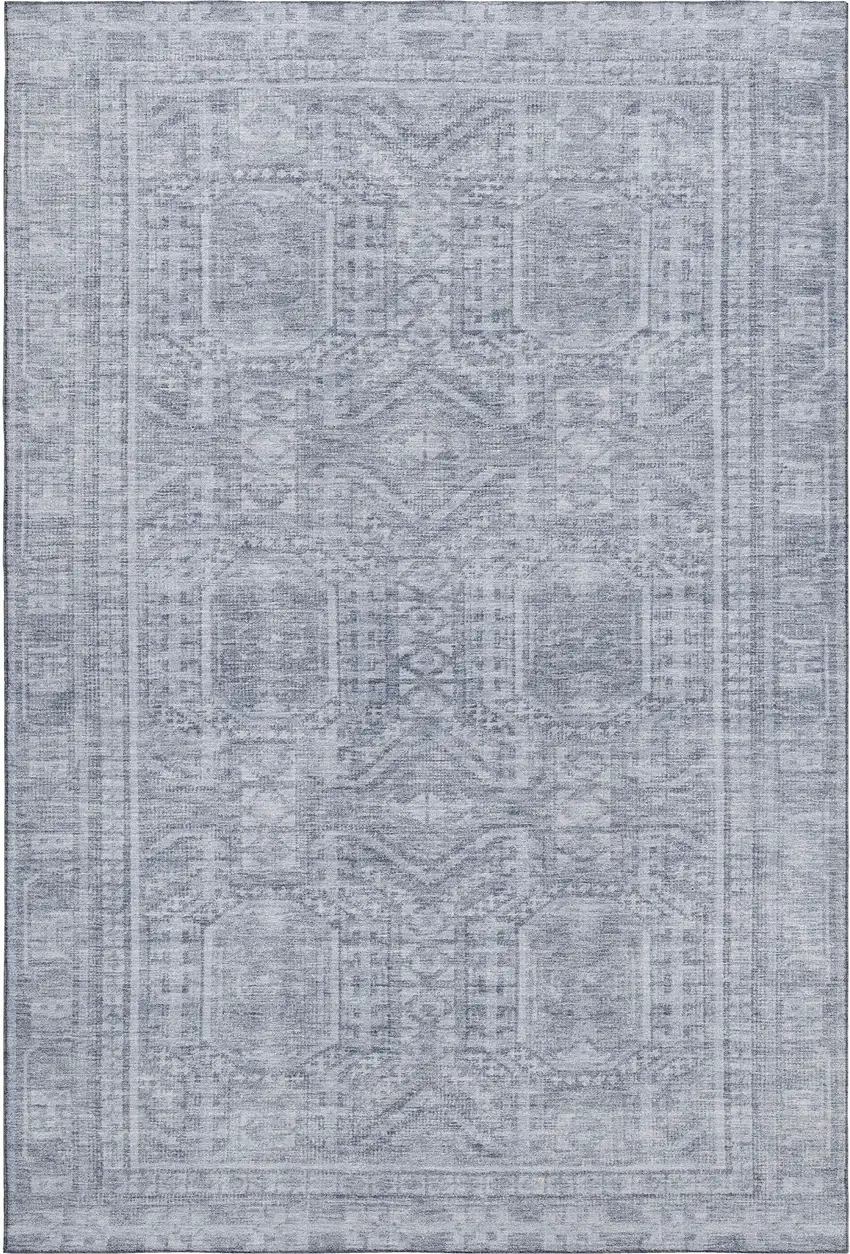 Sky Blue And Gray Geometric Washable Area Rug With UV Protection Photo 1