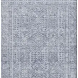 Photo of Sky Blue And Gray Geometric Washable Area Rug With UV Protection