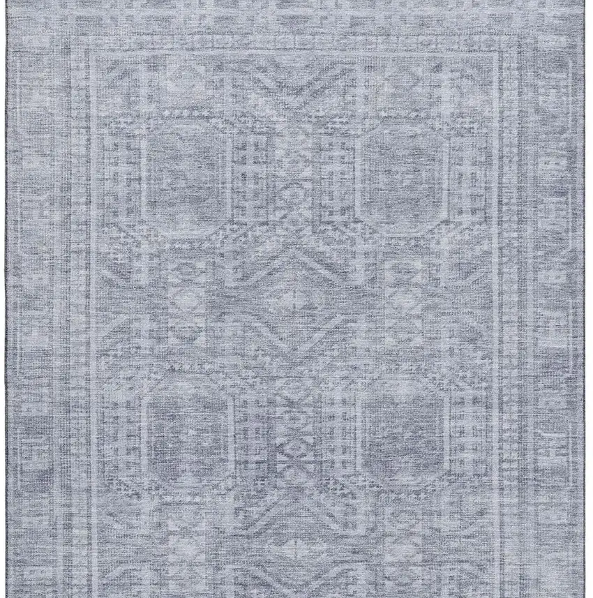 Sky Blue And Gray Geometric Washable Area Rug With UV Protection Photo 4