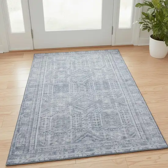 Sky Blue And Gray Geometric Washable Area Rug With UV Protection Photo 2