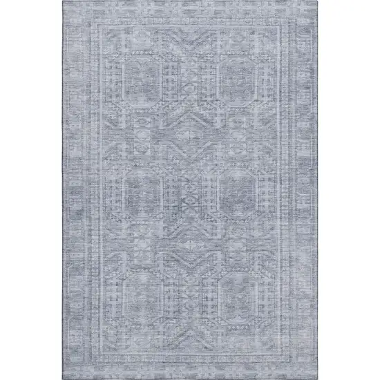 Sky Blue And Gray Geometric Washable Area Rug With UV Protection Photo 1